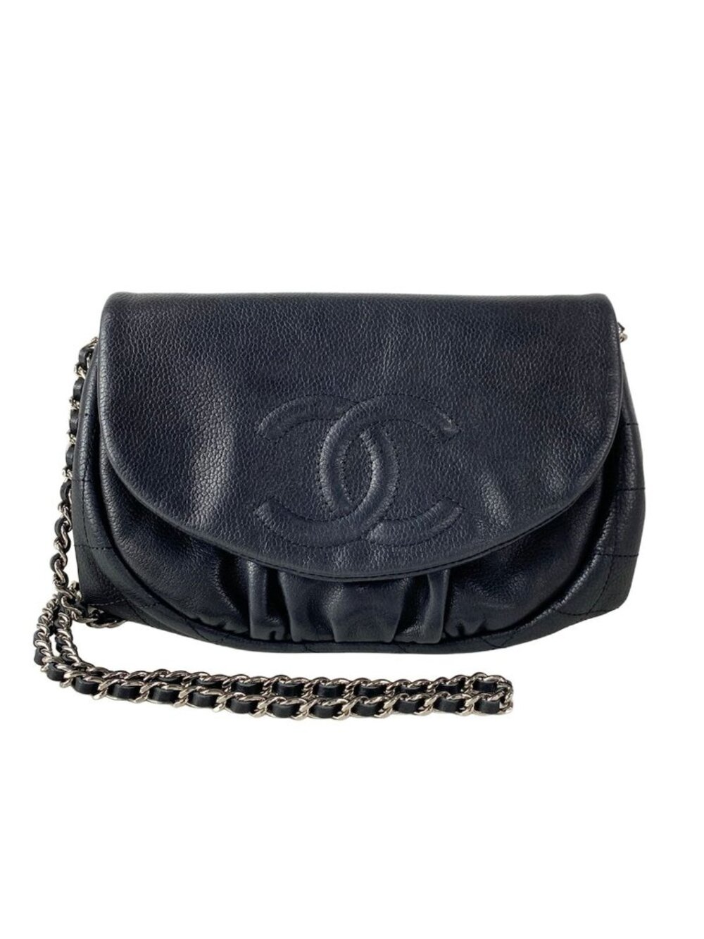 Chanel Shoulder Bag Half Moon Black Chain Wallet